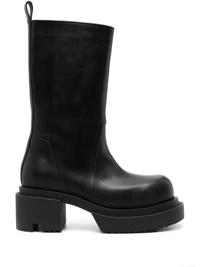 Rick Owens Mid-calf Leather Plaform Boots In Black