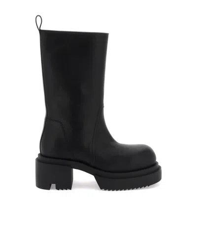 Rick Owens Mid-calf Leather Plaform Boots In Black