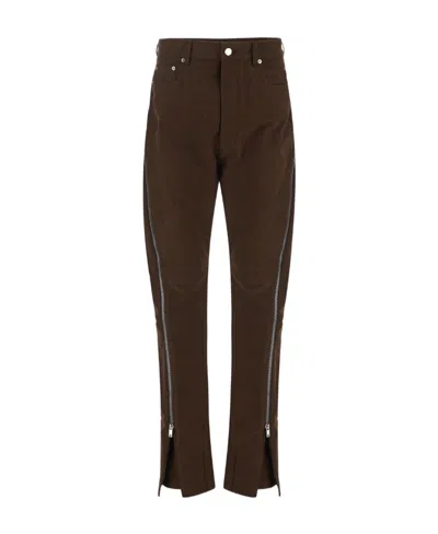 Rick Owens Mid-rise Zip-up Flared Trousers In Brown