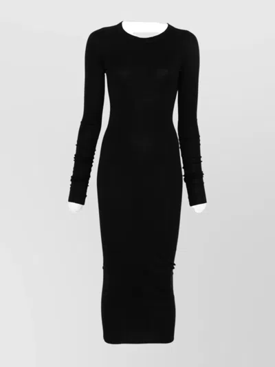 RICK OWENS MIDI DRESS WITH LONG SLEEVES AND CREW NECK