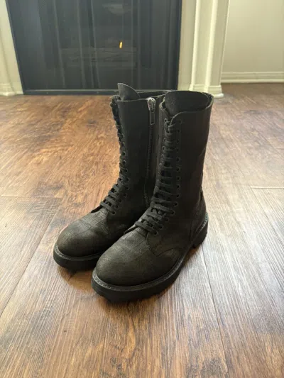 Pre-owned Rick Owens Military Combat Army Side Zip Boots In Black