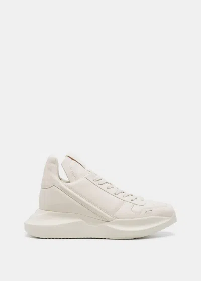 Rick Owens Geth Runner Grain Leather Sneakers In White