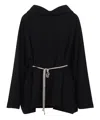 Rick Owens Hooded Tunic Mini Dress With Adjustable Waist In Black