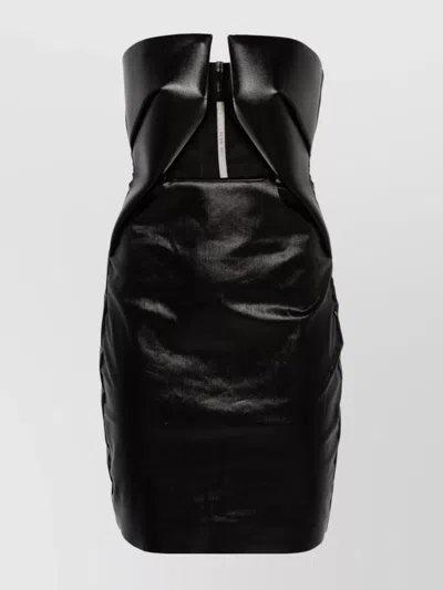 Rick Owens Mini Dress With Gun Metal Coated Denim In Black