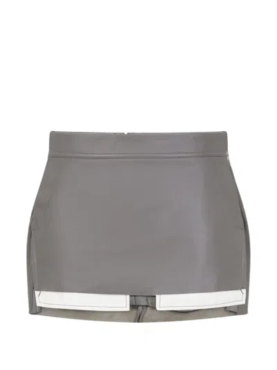 Rick Owens Brown Fog Cutoff Lamb Leather Mini Skirt In Gray