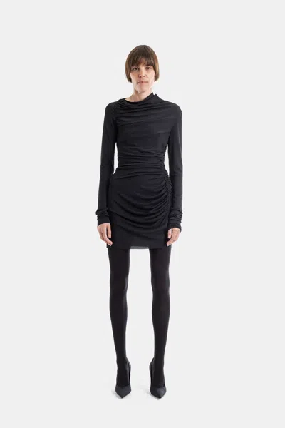 Rick Owens Mini Robe Svita En Jersey Stretch Froncé Asymétrique Noir In Black