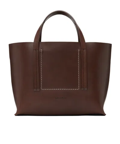 Rick Owens Mini Shopper Leather Tote Bag In Brown
