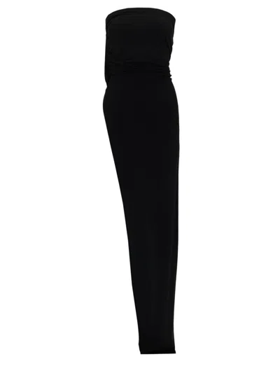 Rick Owens Strapless Ruched Fitted Floor Length Dress In Black