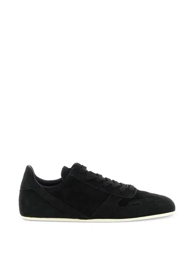 Rick Owens Minimal Lace Up Suede Rubber Sole Sneakers In Black