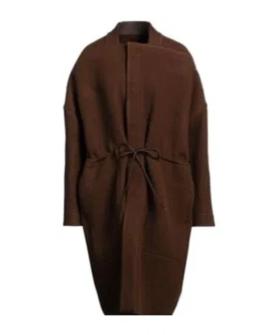 Rick Owens Minimal Solid Long-sleeve Coat In Brown