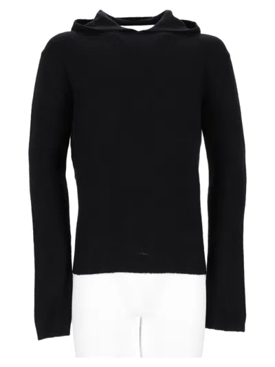 Rick Owens Minimalist Black Sweater With Subtle Hood And Fine-knit Fabric