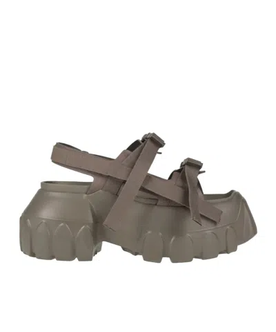 Rick Owens Minimalist Elastic Strap Block-heel Sandals In Brown