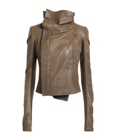 Rick Owens Minimalist Grainy Leather Biker Jacket In Green