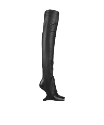Rick Owens Minimalist Solidcolor Overtheknee Boots In Black