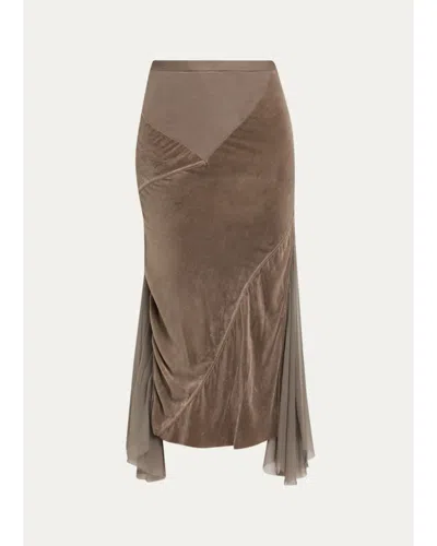 Rick Owens Mixed-media Sliced Patchwork Midi Skirt In Brown