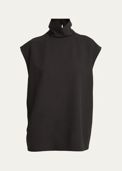 Rick Owens Mock-neck Cap-sleeve Wool Top In Dark Dust