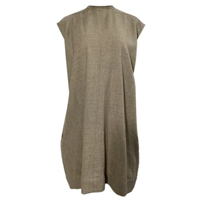 Rick Owens Mock Neck Sleeveless Mini Dress In Brown Wool