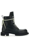 Rick Owens Low Army Black Ankle Boots With Decorative Oversize Laces And Lug Sole In Leather Man In Black