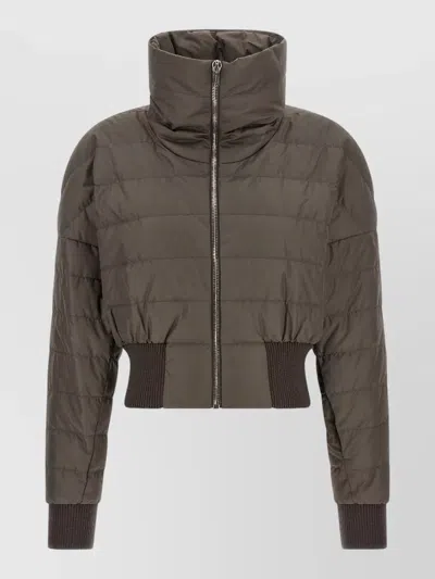 Rick Owens Moncler Cropped Down Jacket High Collar In Green