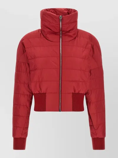 Rick Owens Moncler Cropped Down Jacket High Collar In Red