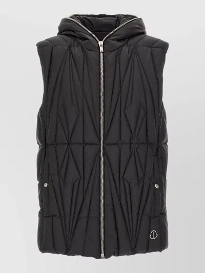 Rick Owens Moncler Geocamo Hooded Ziplock Quilted Vest In Black