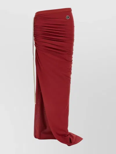 Rick Owens Moncler Maxi Skirt Ruched Drawstring Slit In Red