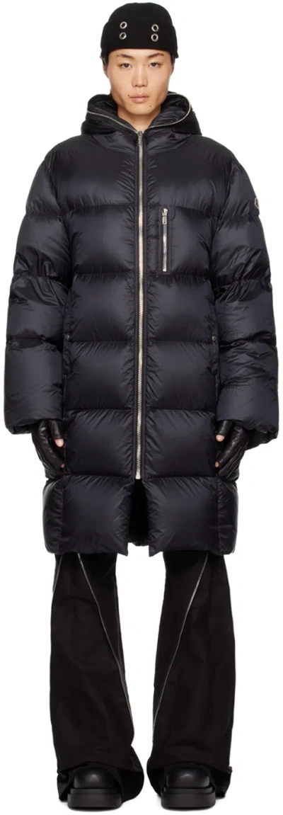 Rick Owens Black Moncler Edition Down Coat In 999 Black