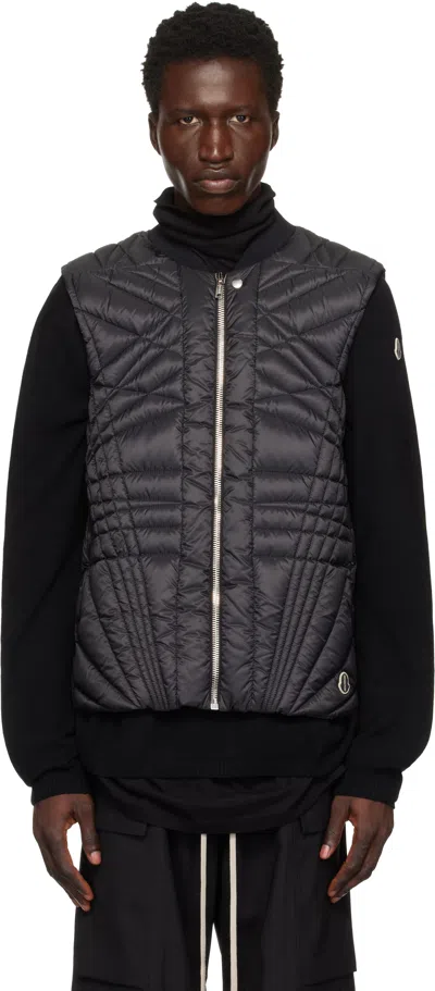 Rick Owens Moncler +  Black Megapenta Flight Down Vest In 999 Black