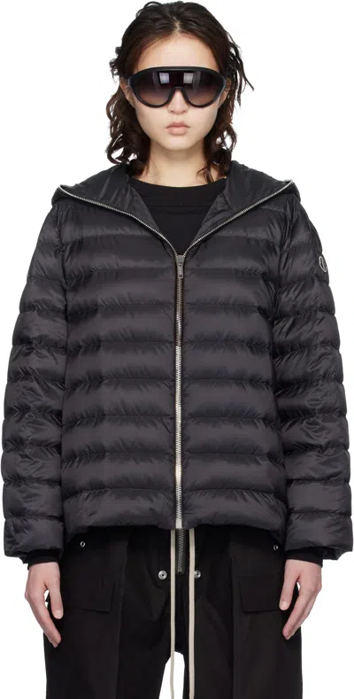 Rick Owens + Moncler Hooded Quilted Shell Down Jacket In Black
