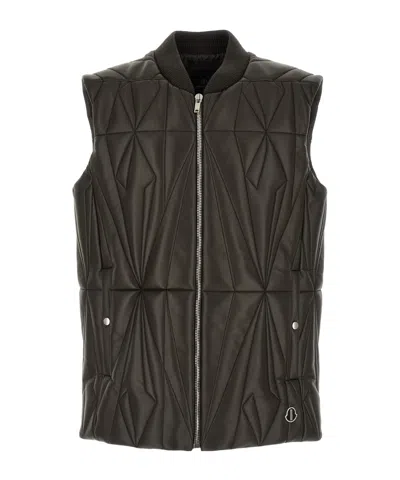 Rick Owens X Moncler Quilted Leather Vest In Black
