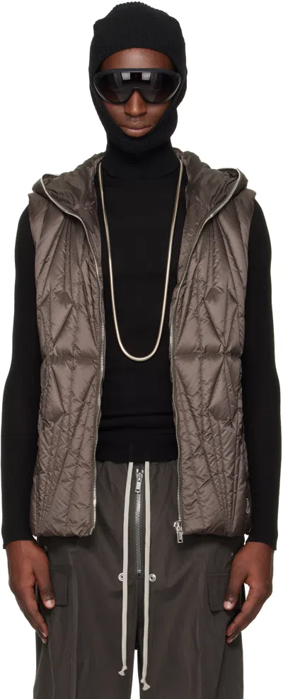 Rick Owens Moncler +  Gray Geocamo Zip Vest In Brown