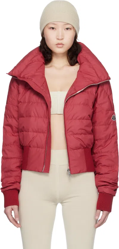 Rick Owens Moncler Cropped Down Jacket High Collar In Red