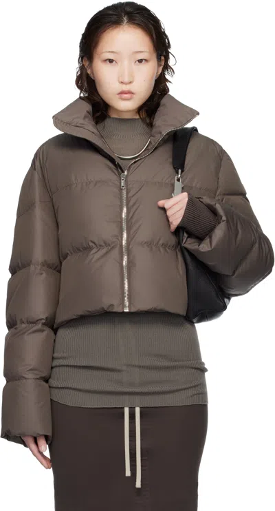 Rick Owens Moncler +  Taupe Cropped Cyclopic Down Jacket In Brown