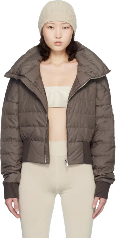 Rick Owens Moncler +  Taupe Cropped Down Jacket In Brown