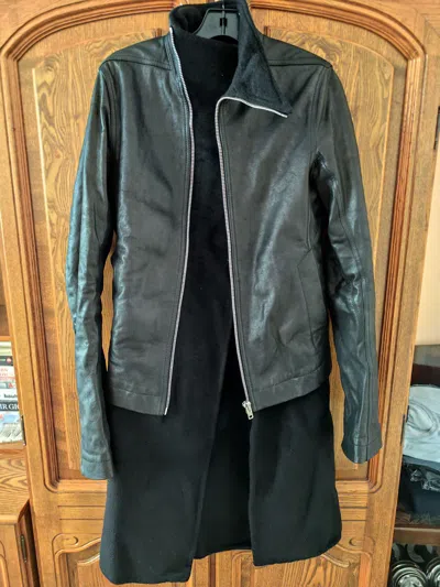 Pre-owned Rick Owens Moody Cashmere And Leather Molino Bauhaus Coat In Black
