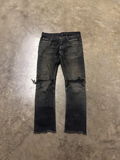 Pre-owned Rick Owens 'moody' Distressed & Faded Detroit Jeans In Black