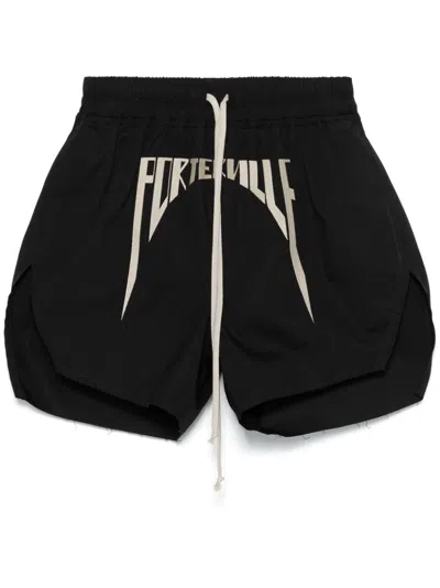 Rick Owens Motif-embroidered Track Shorts In 0908 Black/pearl