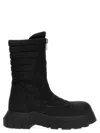Rick Owens Moto Turbo Tractor Combat Boots In Black Leather In Black