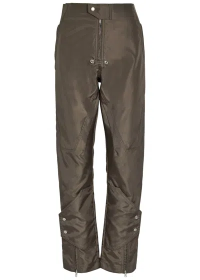 Rick Owens Motopants Panelled Leather Trousers In Green