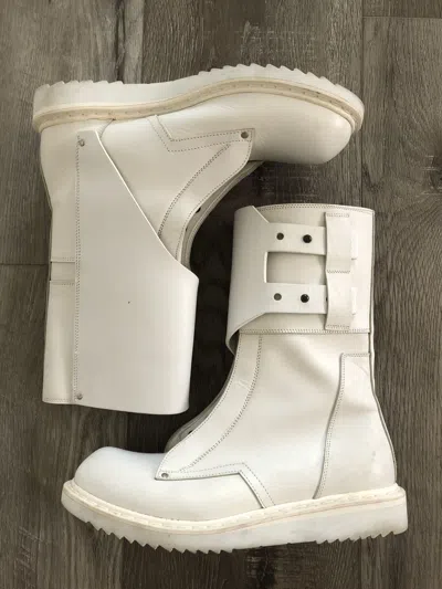 Pre-owned Rick Owens Mountain Runway Military Combat Leather Boot Bn Eu43 In White