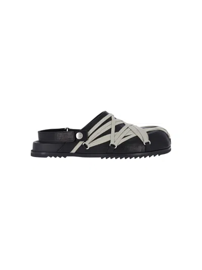 Rick Owens Megalace Mule Granola Black Leather Sandals