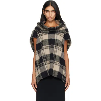 Rick Owens Checked Cape With Structured Silhouette And Bold Patterns In Black