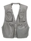 Rick Owens Multi-pocket Leather Vest In Gray