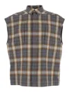 Rick Owens Grey Sleeveless Jacket With All-over Striped Motif In Cotton Man In Grey Plaid