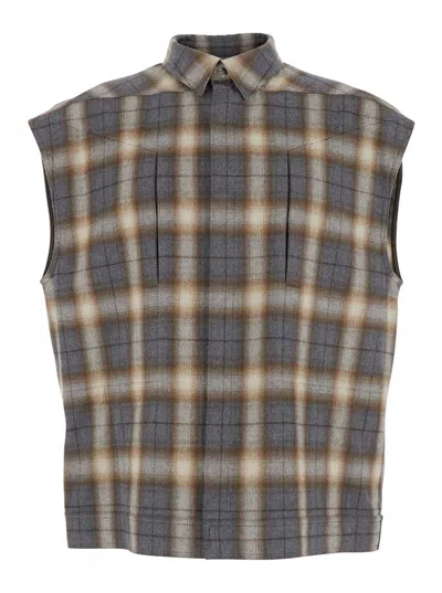 RICK OWENS GREY SLEEVELESS JACKET WITH ALL-OVER STRIPED MOTIF IN COTTON MAN
