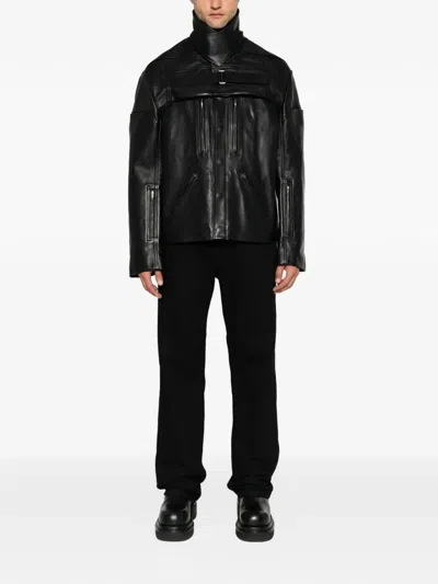 Rick Owens Multi-panelled Layered Leather Jacket In Black
