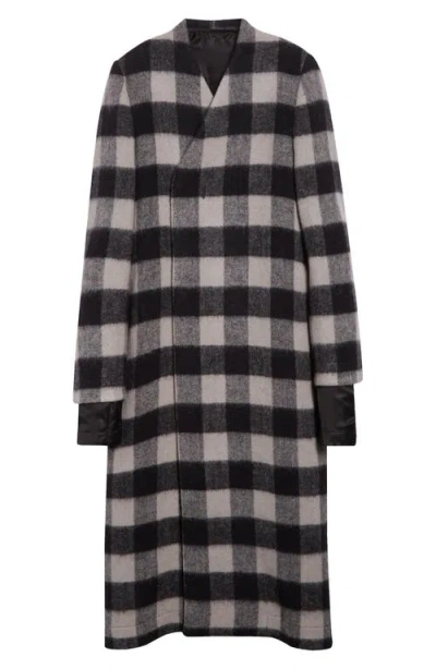 Rick Owens Museum Check Wool Coat In Black