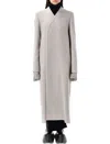 Rick Owens Museum Collarless Wrap Coat In Gray