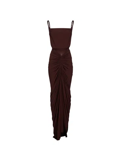 Rick Owens Nadia Ruched Cowl-neck Maxi Dress In Burgundy
