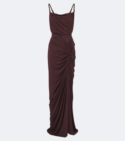 Rick Owens Nadia Ruched Jersey Gown In Burgundy